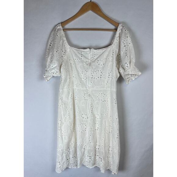 7 FOR ALL MANKIND EYELET PUFF SLEEVES WHITE SUMMER MINI DRESS SIZE LG - Picture 4 of 8